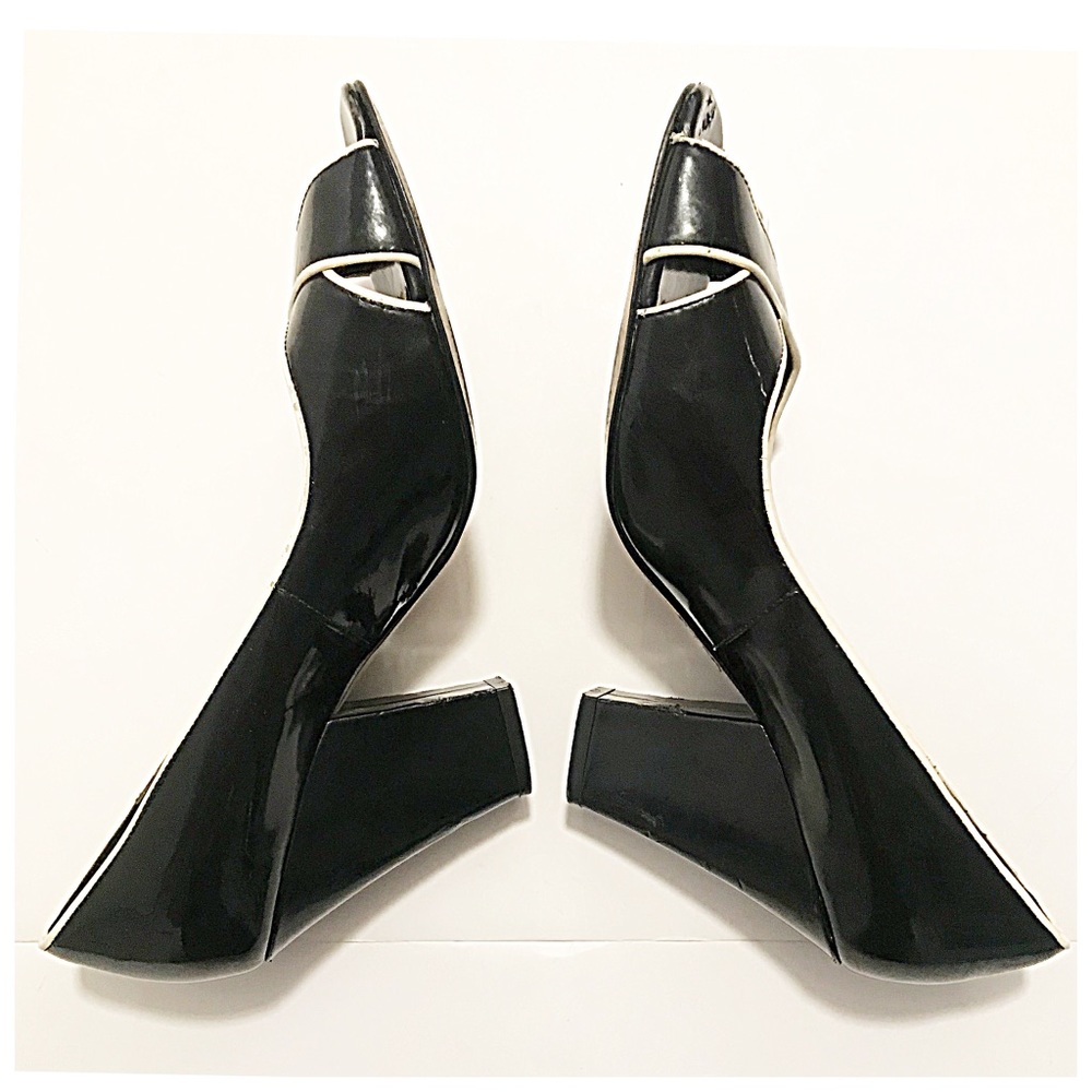 Franco Sarto, Black Patent Leather Peep Toe Heels - Picture 5 of 10